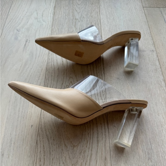 Cult Gaia Neutral Beige Leather PVC Pointed Toe Lucite Heels Mules - Picture 6 of 6